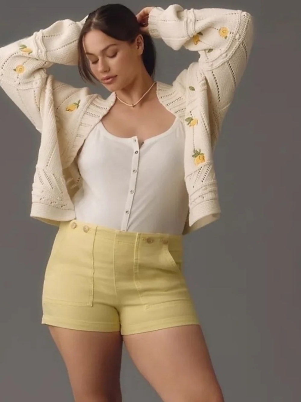 Pilcro Sailor Denim Shorts in Butter Yellow (Size 30)